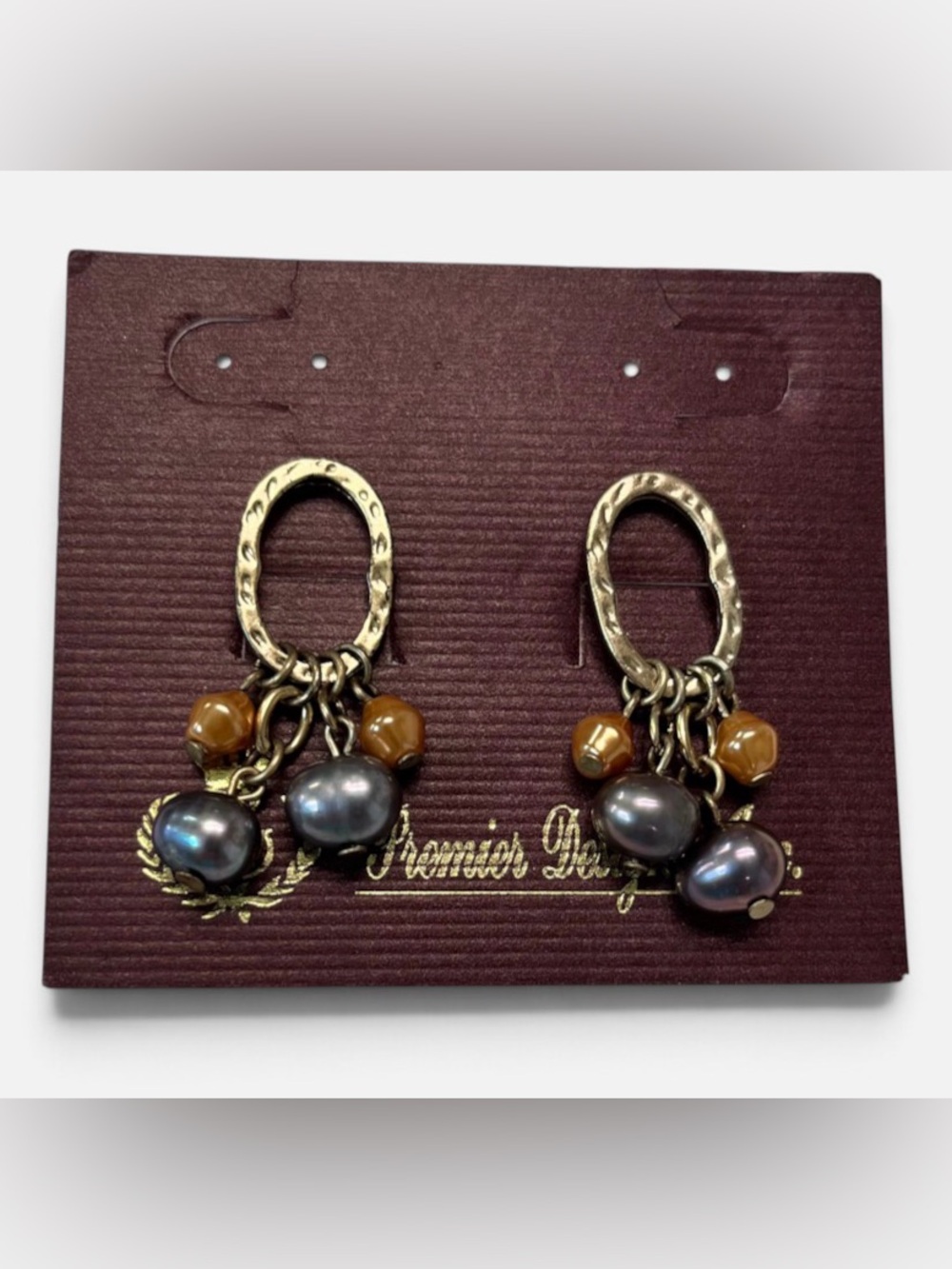 Premier Designs Gold-Tone Dangle Earrings with Black Pearls and Golden Pearls